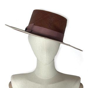 GORIN BROTHERS limited edition brown and pink straw hat sz L